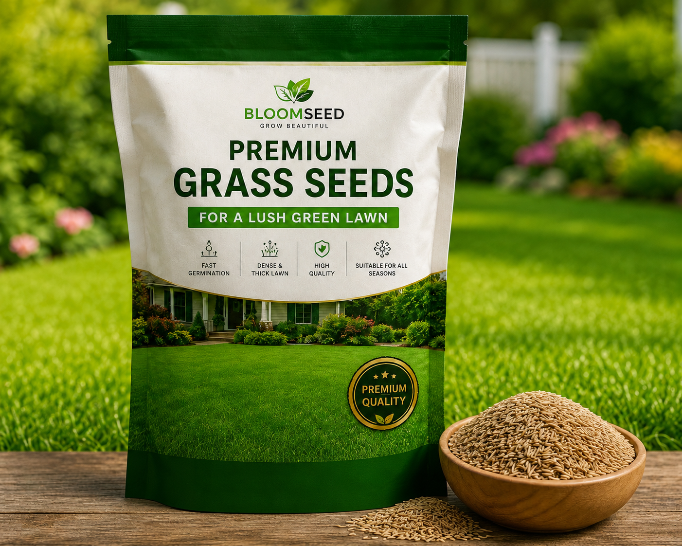 Premium Lawn Grass Seeds | Fast Growing Green Grass | High Germination